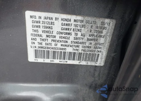 2013 Honda Fit z USA, uszkodzony, nr VIN JHMGE8H34DC038895